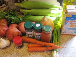 Creamy Corn Chowder - GFCFSF-pot-corn-ingredients