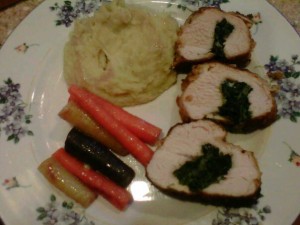 Turkey tenderloin stuffed with spinach