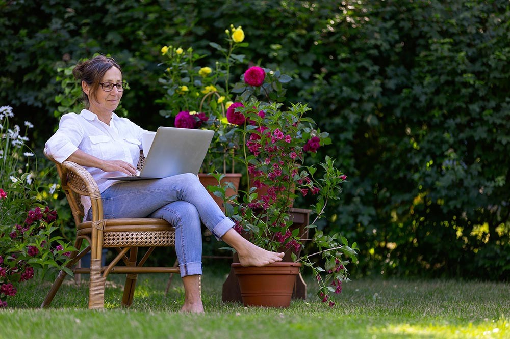 Woman enjoy relaxing in the garden